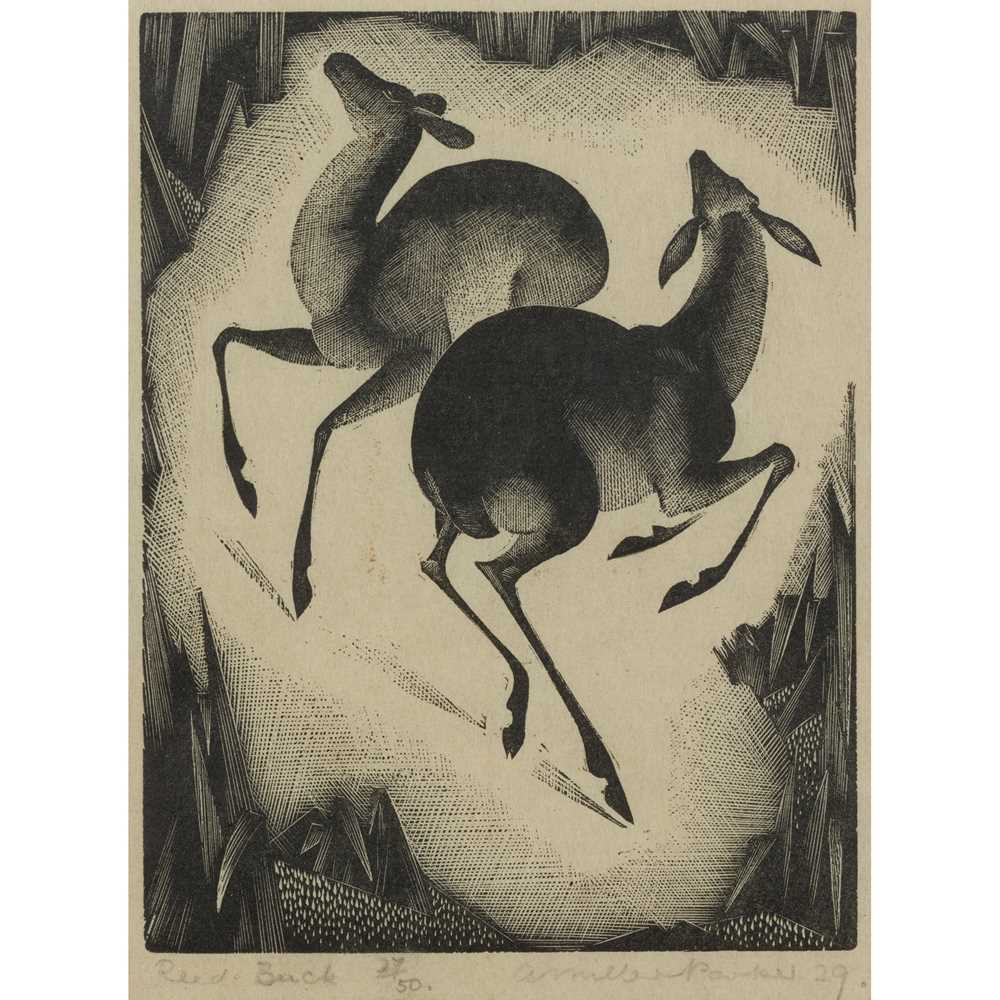 34   2 days, 19 hours, 41 minutes and 24 seconds  § AGNES MILLER PARKER (SCOTTISH 1895-1980) REED-BUCK, 1929 Wood engraving, ed. 50, signed, dated, inscribed and numbered 27 in pencil to margin  plate size 11.5cm x 8.75cm (4.5in x 3.5in)  Note: Another print of 'Reed Buck' is in the collection of the National Galleries of Scotland.  Estimate £300 - £500